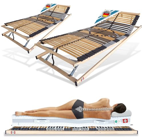Matratzen Perfekt 2er Set Lattenrost 70x200cm 8,5 cm Hoch Verstellbar | Kopf- und Fußteil hoehenverstellbar fertig montiert Haertegrad-Regulierung 42 Leisten Made in Germany belastbar bis 200 kg