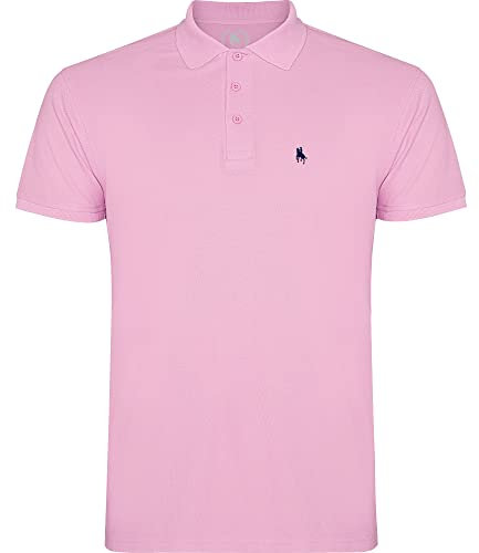 S&C - Polo Homme Manches Courtes 100% Coton Piqué, Coupe Classique, Casual, Couleur Unie, 3 Boutons, Conçu en Espagne, Regular Fit, Voir Guide, Rose Clair, 3XL