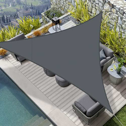 HENG FENG Sonnensegel Dreieckig Wasserdicht 5x5x5m, Anthrazit | Sonnenschutzsegel reißfestes PES 160g/m², 95% UV-Schutz & windstabil, mit Montageseilen für Terrasse/Garten/Balkon/Pool