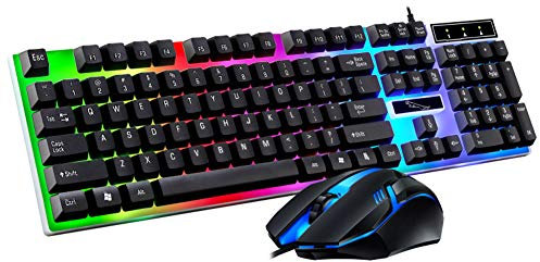 Yimidear Gaming Tastiera e mouse da Gioco Illuminata Mouse e Tastiera USB con LED Controluce 104 Tasti Funziona per PC, computer, laptop, PS4, Xbox One (Nero)