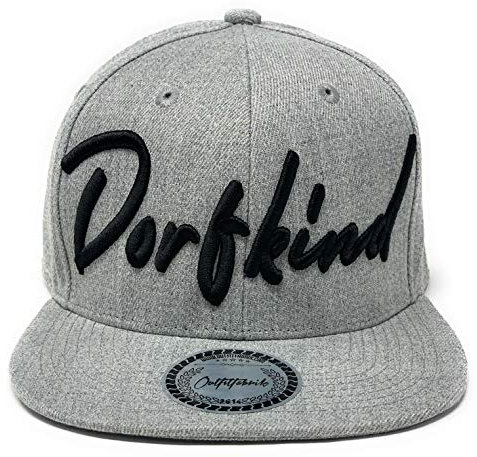 Outfitfabrik ❤️ Snapback Cap Dorfkind in grau, 3D-Stick in schwarz, One Size, verstellbar an der Rückseite, für Männer und Frauen (Geschenkidee, Provokation, Statement, Junggesellenabschied)
