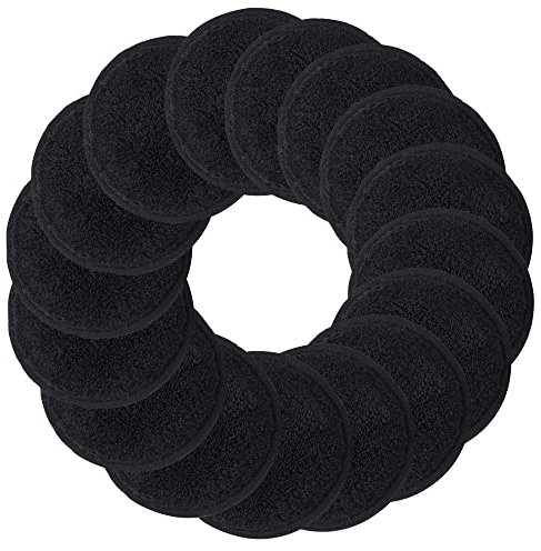 SUNLAND 16 Stück Wiederverwendbar Makeup Entferner Pads für Gesicht, Augen, Lippen Mikrofaser Abschminkpads waschbar Wattepads mit Wäschesack und Reisetasche Schwarz