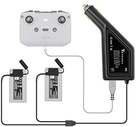 LYONGTECK Chargeur de batterie de voiture 3 en 1 pour drone DJI Mini 2, Mini SE/2 SE, charge 2 batteries, hub de charge rapide 12 V