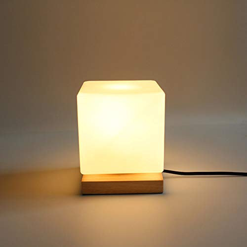 Mengjay Trade Eclairage Moderne Led Carré Socle en Bois Lampes de Table Abat-Jour en Verre Edison Cube Lampe de Bureau Lampe à Poser pour Chevet Café Bar Salon Chambre Lampe de Nuit de (B)