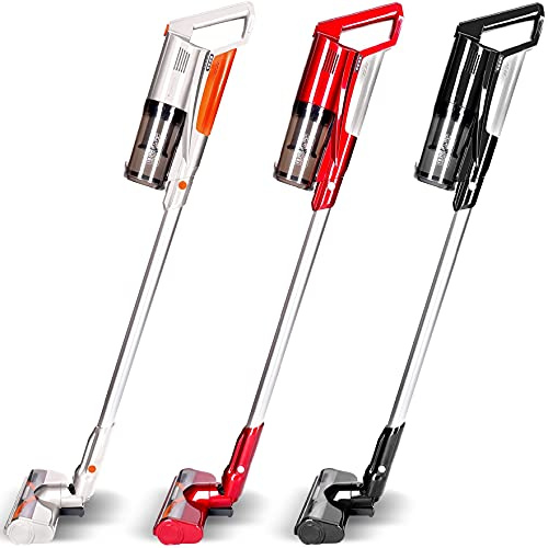 TurboTronic Akku Staubsauger 11000PA - 22V Handstaubsauger kabellos 40min Laufzeit, LED Elektrobürste, Ultraleicht für Hartboden & Teppich Tierhaare Stiel Staubsauger (Silber/Orange)