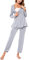 Litherday Stillpyjama Lang Umstandspyjama Langarm Zweifarbiger Baumwolle Stillzeit Nachtwäsche Stillfunktion Pyjama Set mit Elastischen Bundes und Tasche, Hellgrau, XL
