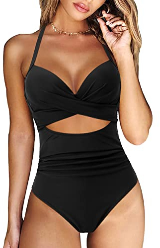 DOULAFASS Women Tummy Control Swimming Costume One Piece Push Up Swimsuits Cutout Monokini Swimwear