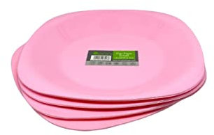 Lot de 4 assiettes plates réutilisables en plastique coloré - Incassables - 100 % de qualité alimentaire - Parfaites pour le camping, l'intérieur, l'extérieur et les pique-niques (rose, taille S)