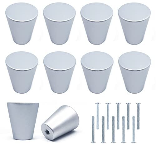 Bymivofun 10 Stück Silber Metall Schrankknöpfe, Aluminium Schubladengriffe mit Schrauben, Silber Runde Schubladengriffe, für Schubladen, Schränke, Bücherregale, Schranktüren