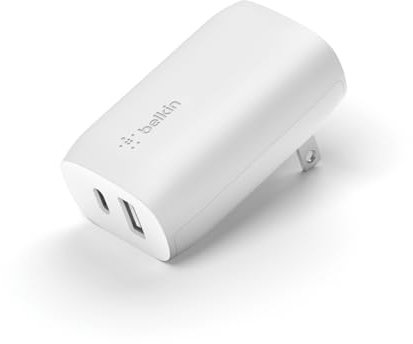 Belkin 37W PPS PD Dual Port Wall Charger with USB-C to Lightning Cable Included, Power Delivery 25W USB C Port and 12W USB A Port for Fast Charging Galaxy S21, Ultra, Plus, iPhone and More