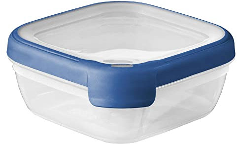 CURVER Boîte alimentaire carrée multi usage 0,75L en polypropylène 100% recyclé, 15x15x6,5 cm, adapté au Micro-Ondes, Lave-Vaisselle, Congélateur- Bleu