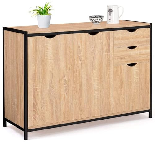 IDMarket - Buffet Bas 110 cm Detroit avec placards et tiroirs Design Industriel