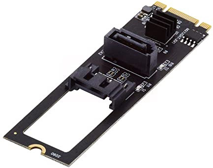NFHK NGFF Key B+M PCI Express to SATA 3.0 6Gbps Dual Ports Vertical Horizontal Adapter Converter Hard Drive Extension Card JMB582 2280