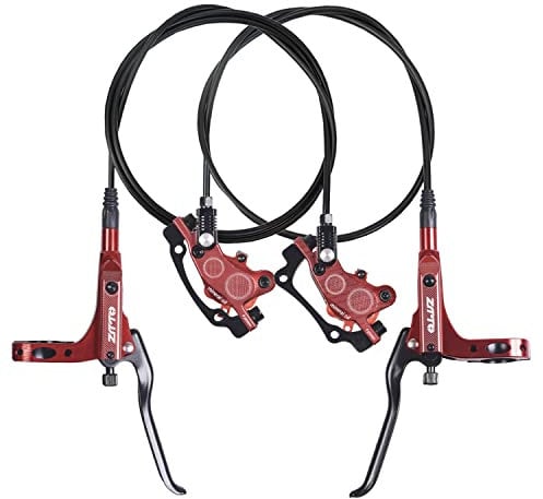 ThinkTop Fahrrad 4 Kolben Hydraulische Scheibenbremse, 800/1450 mm CNC-Bearbeitung Leicht MTB Fahrrad Öldruck 4 Kolben Fahrradbremssattel (Rot)