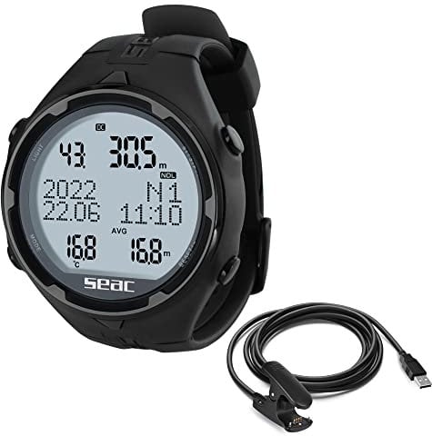 Seac Action, Tauchcomputer für Gerätetauchen und Freediving, Logbuch, Dive Planner, Safety Alarme, schwarz HR + USB