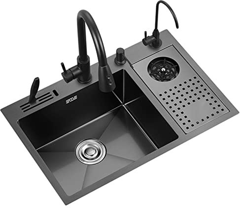 Fregadero de Cocina Fregadero de Barra Fregadero de Verduras de Acero Inoxidable 304 Multifuncional Fregadero de Cocina de encimera+ con Grifo extraíble + Lavadora de Tazas