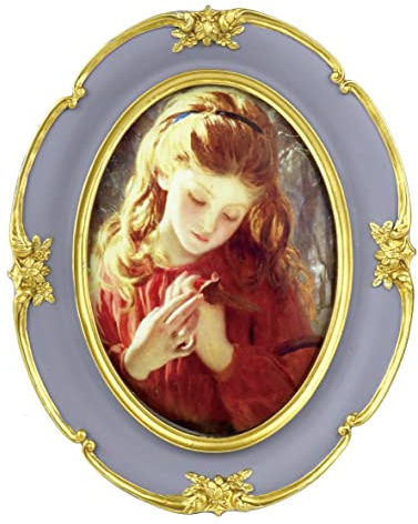 Purple Vintage Oval 5x7 Picture Frame, Carving Flowers 5 by 7 Wooden Picture Frames, Real Glass Photo Frame 5x7 for Tablelotop Display or Wall Hanging (Oval Vintage Purple(5x7 Inch))