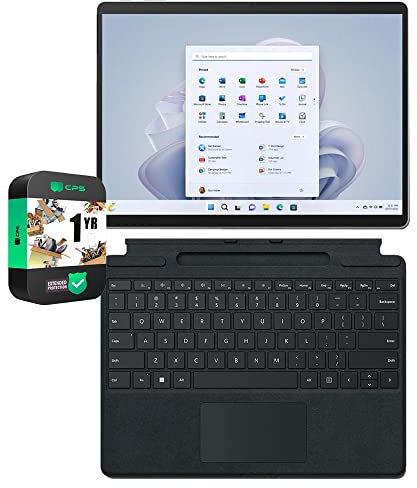 Microsoft QIL-00001 Surface Pro 9 13 Touch Tablet, Intel i7, 16GB/256GB, Platinum Bundle Surface Pro Signature Mechanical Keyboard, Black and 1 YR CPS Enhanced Protection Pack