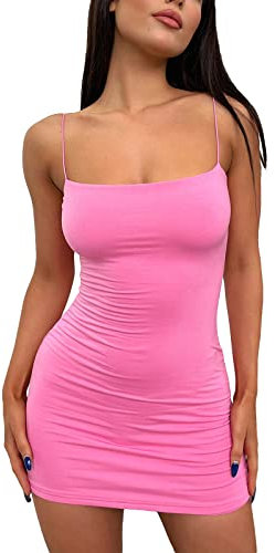 Loalirando Mini Abito Sexy Donna Vestito Corto Senza Manica Elegante Estivo Elastico Bodycon Aderente da Sera Casual (Rosa, M)