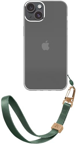 ZhinkArts - Handschlaufe mit Handyhülle kompatibel mit iPhone 13 - Handykette zum Umhängen - Band/Schnur abnehmbar - Clear - Grün