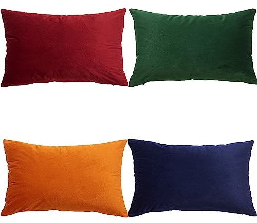 GONOVE Kissenbezüge 30x50cm Weicher Samt Bunte Plain Kissenbezug 4er Set Dekorative Kissenhülle Zierkissenbezüge Kissen für Sofa Couch Zuhause Wohnzimmer, Rot Orange Serie