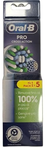 Oral-B Cross Action elektrische Zahnbürstenköpfe, Packung mit 5 weißen Ersatzbürsten, abgewinkelte Borsten, die sich an jeden Zahn anpassen für eine gründliche Reinigung