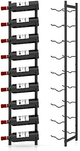 Giantex Weinregal aus Metall, Wandmontage, vertikales Regal für 9 Weinflaschen, Weinhalter für Küche, Wohnzimmer, Restaurant, Schwarz, 109 x 22 x 13,5 cm