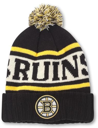 AMERICAN NEEDLE Offiziell lizenzierte NHL National Hockey League Team Pillow Line Knit Beanie Cap, Boston Bruins (Schwarz/Elfenbein/Gold), Einheitsgr��e