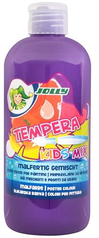 JOLLY Tempera Kids Mix Malfarbe, Flüssigfarbe, 0,5L Flasche Lavendel, leuchtende und deckende Farben, unverdünnt oder mit Wasser vermalbar, auf allen Materialien anwendbar