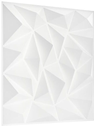NOVECRAFTO Diamond Design 3D Wall Panels - 12 Sheets Covering 3 sqm | 32.29 sqf Interior Cladding Panels Set | 3D Wall Tiles Diamond Effect in Matte White - Each Panel Size 19.6 x 19.6