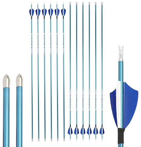 limaity 12 Stück Bogenschießen Carbonpfeile 400/500/600/700/800/900/1000 Spine mit True Feather Shooting Bogenschießen Praxis Jagdpfeil für Recurve-Bogen Compound-Bogen (Blau, 800Spine)