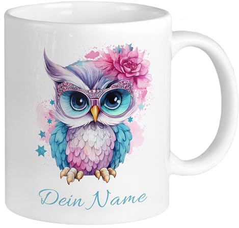 GRAZDesign Süße Tasse Eule mit Namen personalisiert - Geschenke für Frauen & Mädchen Eulentasse aus Keramik 330ml