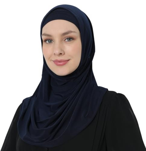 istanbul styles Eleganter dehnbarer Hijab für Frauen, sofortiger und strapazierfähiger, 2-teiliger Hijab (Dunkelblau)