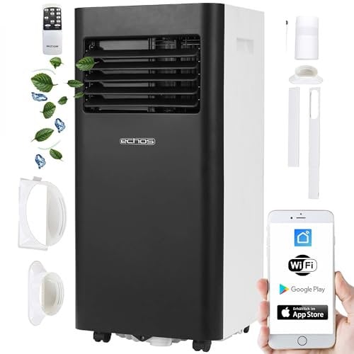 Echos Climatizzatore 3 in 1 WIFI mobile, guarnizione per finestra con tubo di scarico, timer 24 ore, telecomando 9000 BTU, 3 modalità, aria condizionata, condizionatore d'aria, condizionatore d'aria