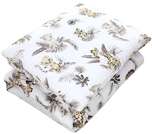 TupTam Kinder Gemusterte Bettdecken Set Ganzjahresdecke Bettdecke Kopfkissen Flachkissen 2tlg., Farbe: Löwe/Blätter/Beige, Größe: 135x100 cm