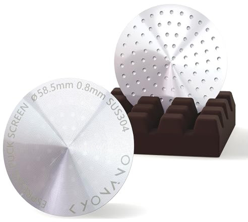 KYONANO Pucksieb mit Ständer, 58,5 mm, Espressomaschinen-Zubehör, wiederverwendbare Metall-Kaffeefilter mit Silikonhalter, passend für 58 mm Breville, WEGA Espressomaschinen
