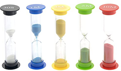 Temporizador de Arena, 5 Piezas 30 Segundos/1 Minuto/3 Minutos/5 minutos/10 Minutos Temporizadores de Reloj de Arena Coloridos (Color Aleatorio)
