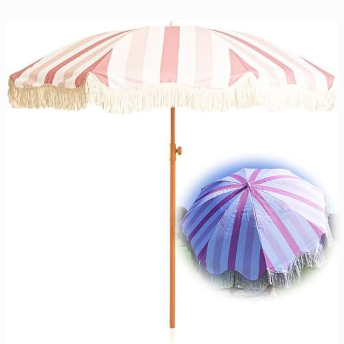 ZYBOWAYL 2M/6.6Ft Sonnenschirm mit Fransen Neigbar Strandschirm Sonnenschutz UV Schutz Gartenschirm Bali Tischschirm Eleganter Dekoschirm Tragbare für Terrasse Balkon Hinterhof Pool (Color : A)
