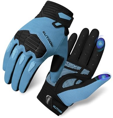 KUTOOK Fahrradhandschuhe MTB Mountainbike Fahrrad Handschuhe Herren Langfinger mit 5mm Palm Pad TPR SCR Protect Touch-Screen Atmungsaktiv Elastisch rutschfest Stoßdämpfend Blau XL