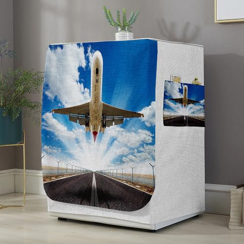 Highdi Housse de Protection pour Machine à Laver, Chargement Frontal Housse La Poussière avec Ouverture Frontale pour Linge Domestique (Avion,Capacité L 10.5~12KG)