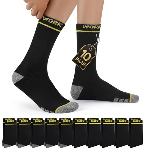 Mowenti Calze Uomo Termiche Calzettoni Invernali Lunghe Calzini da Spugna Lavoro Termici Nero Lunghi Cotone Grigio WORK Socks 43-46 10 Paia