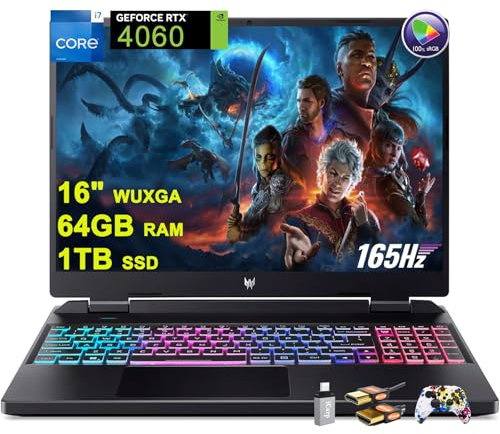 acer Predator Helios Neo 16 Gaming Laptop 16 WUXGA IPS 165Hz (100% sRGB) Intel 14-Core i7-13650HX 64GB RAM 1TB SSD GeForce RTX 4060 8GB Graphic RGB Backlit Killer AX1650i Win11 w/ICP Accessory