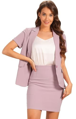Allegra K Damen Büro Kurzarm Blazer Rock Anzug 2 Teilig Bleistift