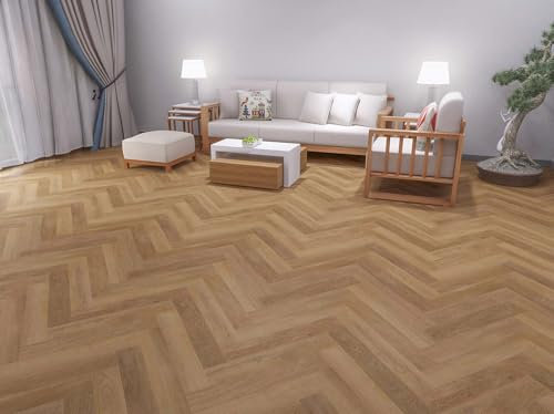 BRICOFLOR Vinylboden Fischgrät Eiche Klick Vinyl mit integrierter Trittschalldämmung Rigid SPC Vinyl in Holzoptik für Gewerbe