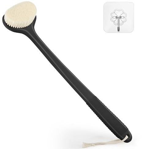 VANZAVANZU Rückenbürste für die Dusche, Badbürste mit 43 cm langem Anti-Rutsch-Griff, Nass- und Trockenbürste für die Körperreinigung, Rückenbürste für Männer und Frauen, Tiefschwarz