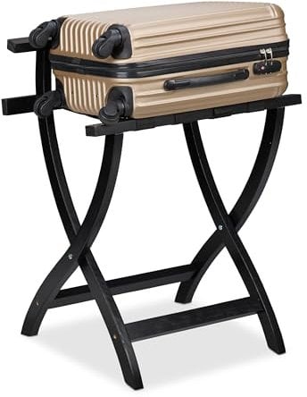 Relaxdays Portavaligie da Camera, Stand Reggivaligia in Legno Pieghevole, Porta Valigie da Hotel HLP: 75x60x41 cm, Nero