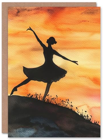Artery8 Ballet Dancer Sunset Sky Ballerina Silhouette For Child Kids Birthday Card