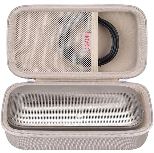 BOVKE Hard Travel Speaker Case for New SoundLink Flex Speaker (2nd Gen) / SoundLink Flex Bluetooth Portable Speaker, Mesh Pocket for Speaker Charger, Charging Cables, Sandstone