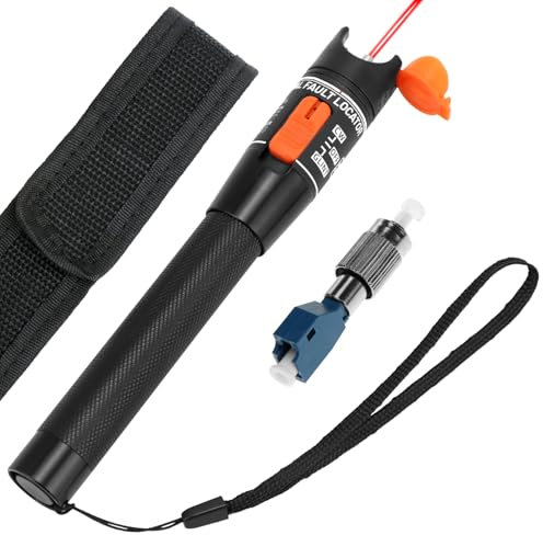 QWORK® Probador de cable de fibra óptica 10 mW 10 KM Potente puntero láser Solución de problemas visual - Compatible con LC SC FC de 2,5 mm, incluye adaptador de FC a LC de 1,25 mm