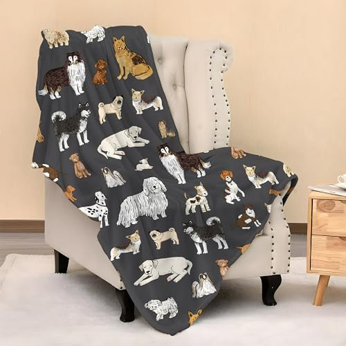 Eitqtbea Decke mit niedlichem Hunde-Motiv, bedruckt, 203,2 x 152,4 cm, Plüsch-Flanell-Decken mit Hunden drauf, Geschenke für Kinder, Erwachsene, Hundeliebhaber